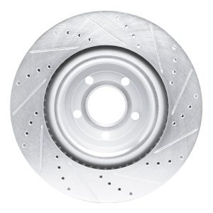 Ford Explorer Brake Rotor (1) - Front Left - R1 Concepts - Drilled & Slotted - Silver - `20-`25